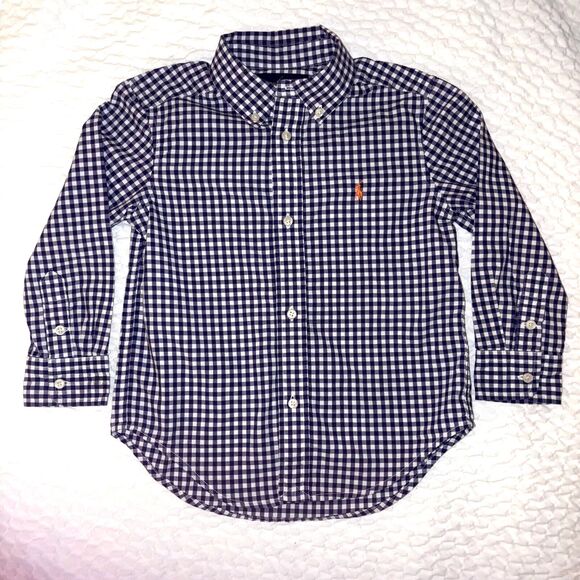 Ralph Lauren Polo Button Down / Button Up Long Sleeve Sz 3T Navy & White Plaid - Picture 1 of 4